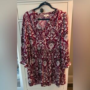 LOFT Burgundy and White Patterned Dress